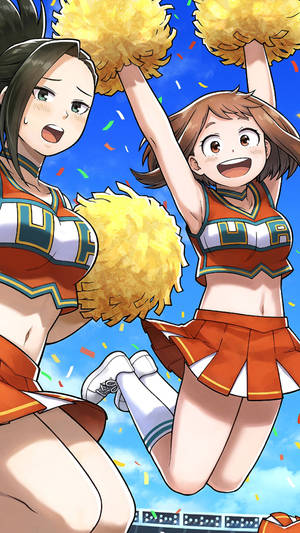 Momo And Uraraka Cheerleader Wallpaper