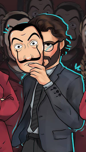 Money Heist Professor Cartoon Portrait Wallpaper