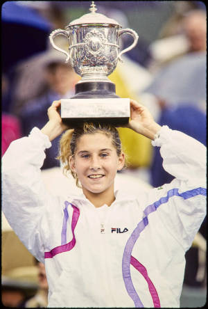 Monica Seles Holding Her Trophy Wallpaper