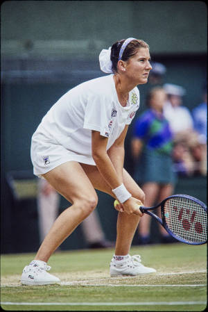 Monica Seles Serious Expression During Game Wallpaper