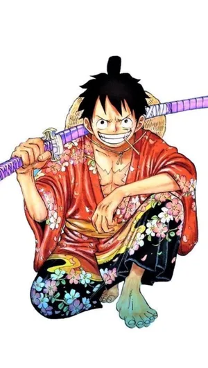 Monkey D Luffy In Zoro Outfit Wallpaper
