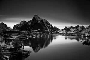 Monochrome Mountain With Lake Wallpaper