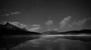 Monochrome Mountains With Calm Lake Wallpaper