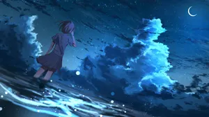 Moon 4k Anime Girl On Water Wallpaper