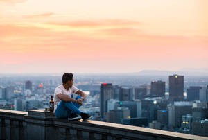 Morning City Man Sitting Alone Wallpaper