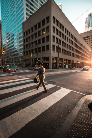 Morning City Walking On Street Wallpaper