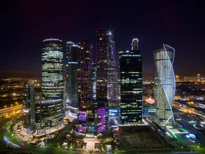 Moscow Skyscrapers Neon Lights Wallpaper