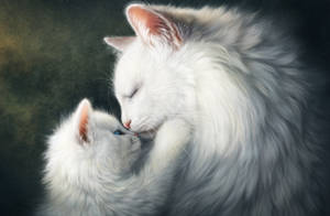 Mother And Baby Cat Painting Desktop Wallpaper