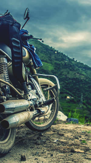 Motorcycle Iphone Parked On Cliff Wallpaper