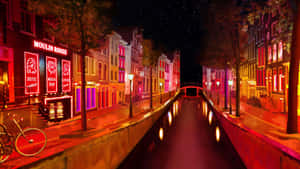 Moulin Rouge Neon Lights Canal Scene Wallpaper