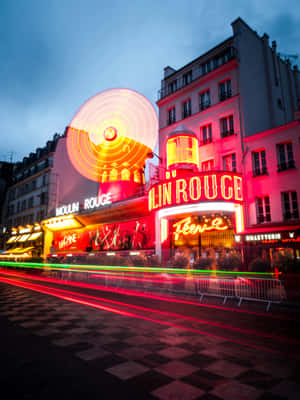 Moulin Rouge Paris Nighttime Neon Lights Wallpaper