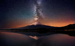 Mount Fuji Under The Starry Night Sky Wallpaper