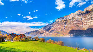 Mountain Lake House Uhd Wallpaper