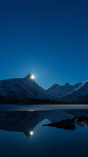 Mountain Peak Sunstar Reflection Wallpaper