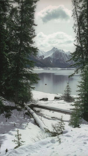 Mountain River Snow Winter Iphone Wallpaper