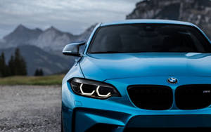 Mountain View Behind Blue Bmw Wallpaper