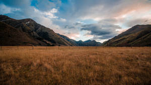 Mountainside Dry Field Hd Landscape Desktop Wallpaper