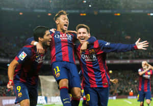 Msn Trio With Neymar Jumping Wallpaper