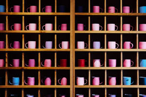 Mugs On Shelves Wallpaper