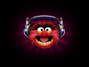Muppet With Headphoneson Purple Background Wallpaper