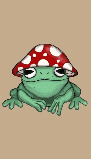 Mushroom Cap Frog Illustration Wallpaper