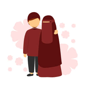 Muslim Couple Cartoon Illustration Wallpaper