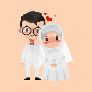 Muslim Couple Cartoon Love Illustration Wallpaper