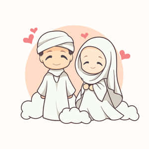 Muslim Couple Cartoon Love Illustration Wallpaper