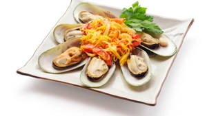 Mussel Fresh Salad Relish On Platter Wallpaper