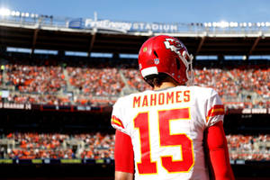 Mvp Patrick Mahomes Leading The Chiefs To Victory At Arrowhead Wallpaper