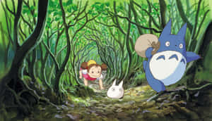 My Neighbor Totoro With Mei And Satsuki In A Scenic Forest Wallpaper