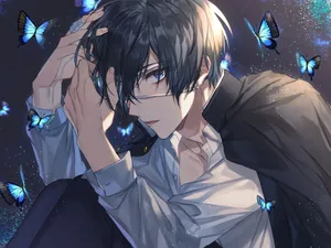 Mysterious Anime Boywith Butterflies Wallpaper