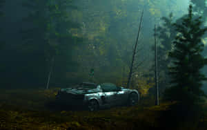 Mysterious Forest Car Wreck Wallpaper