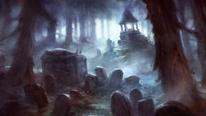 Mysterious Graveyard With Ancient Mausoleums Wallpaper