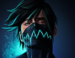 Mysterious Masked Boy In Dark Blue Aura Wallpaper