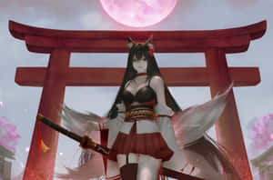 Mystical Fox Girlat Torii Gate Wallpaper