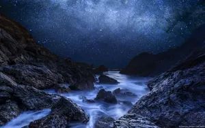 Mystical Stream At Night Wallpaper