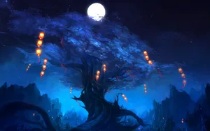 Mystical Tree With Lanterns Wallpaper