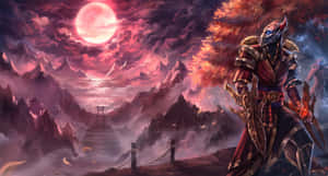 Mystical_ Warrior_ Under_ Blood_ Moon Wallpaper