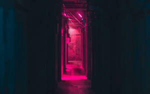 Narrow Passageway With Neon Pink Lights Wallpaper