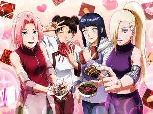 Naruto Girls With Valentine's Chocolate Wallpaper