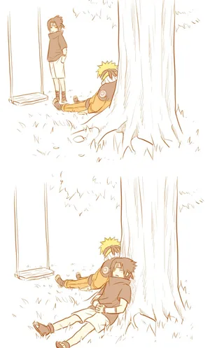 Naruto Swing With Sasuke By Tree Wallpaper