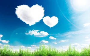 Nature Love Two Heart-shaped Clouds Wallpaper