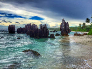 Nauru Beach With Cloudy Sky Wallpaper