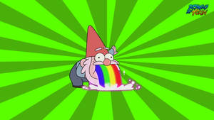 Nauseous Gnome With Rainbow Vomit Wallpaper