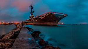 Navy Pier Aircraft Carrier Evening Docked Wallpaper