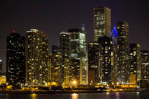 Navy Pier Night Lighted Skyline Wallpaper