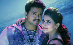 Nayanthara And Vijay Shoulder Wrap Wallpaper