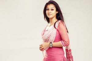 Nayanthara Pink Aesthetic Saree On White Wallpaper