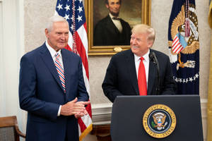 Nba Legend Jerry West Receiving An Award From President Donald Trump Wallpaper